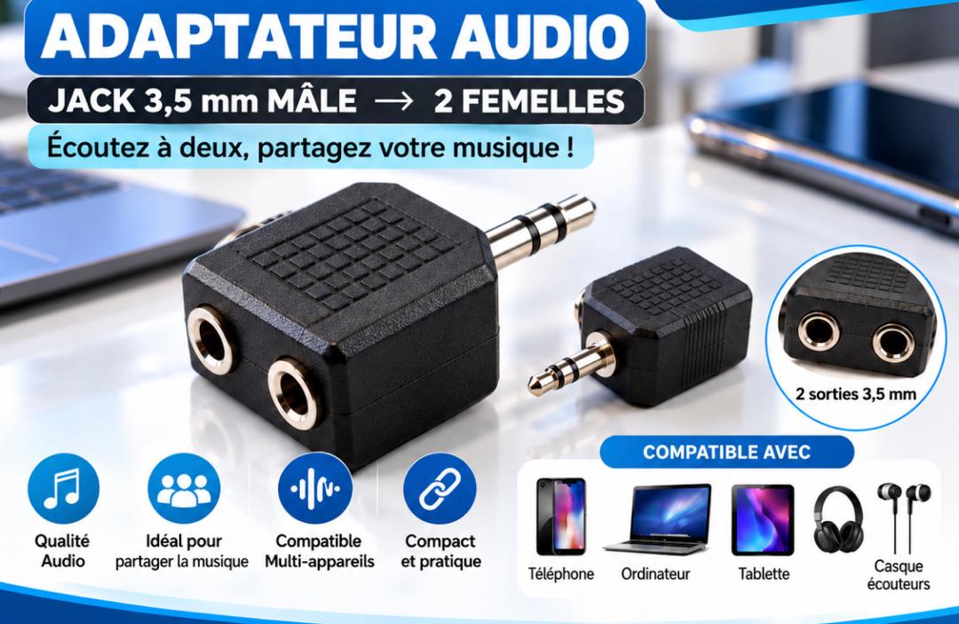 ADAP AUDIO coupleur Jack Audio 2 en 1 – Image 1
