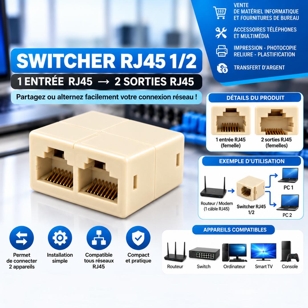 RJ45 2 EN 1 Repartiteur RJ45 - 1 en 2 – Image 1